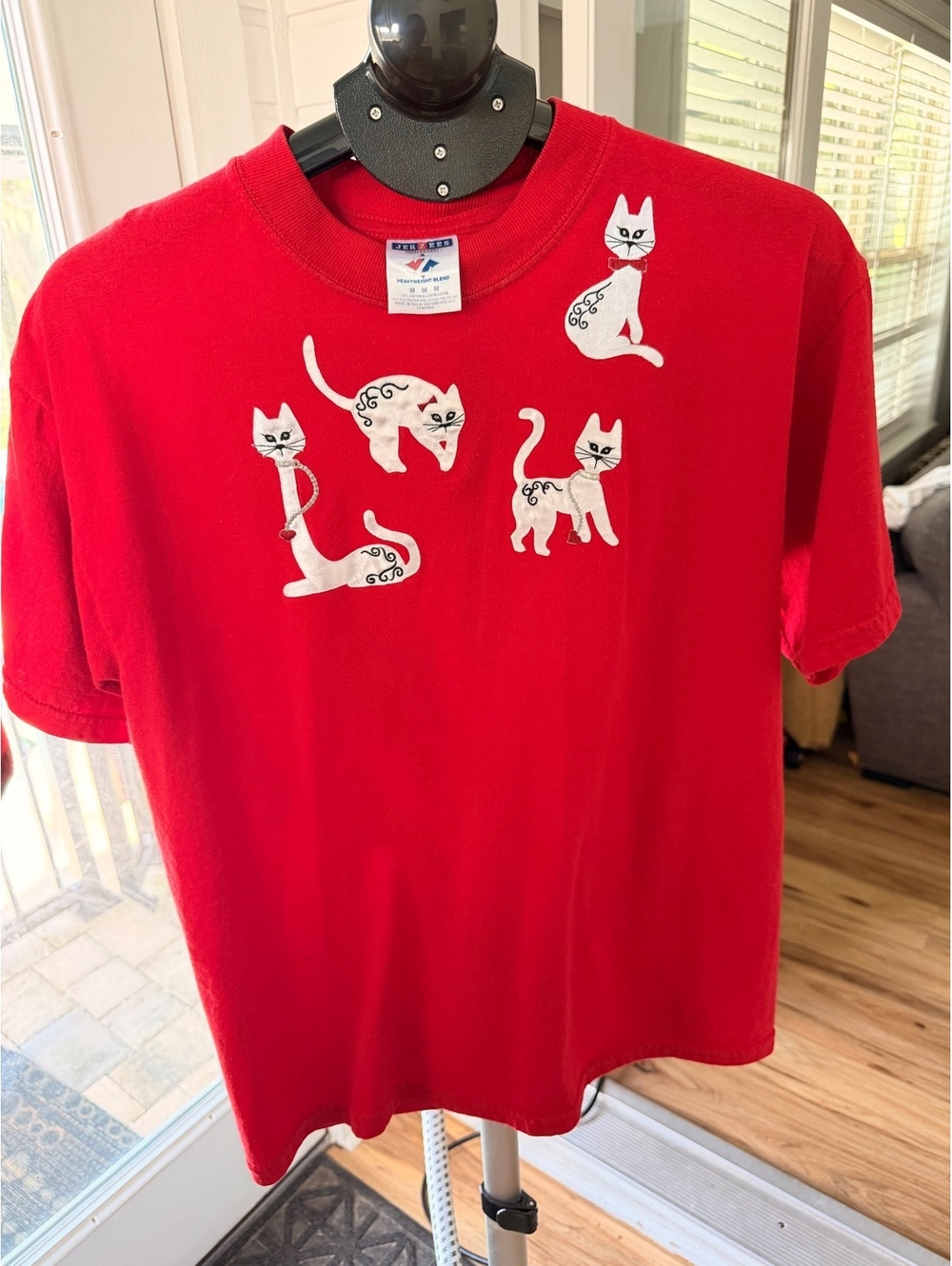Jerzees Red Heavyweight Blend Cat Print T-Shirt Men M